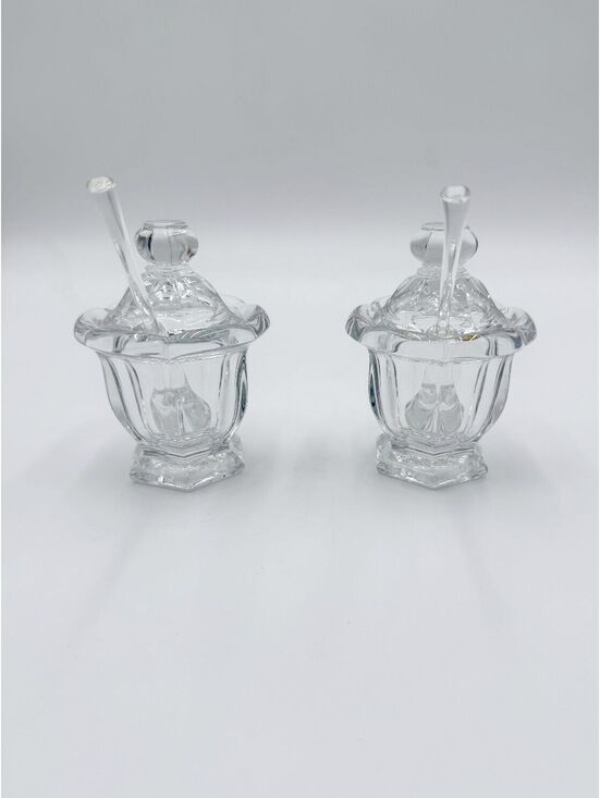 Baccarat Other - Pair of Baccarat Crystal Harcourt Missouri Jam Jars Lidded with Spoons
